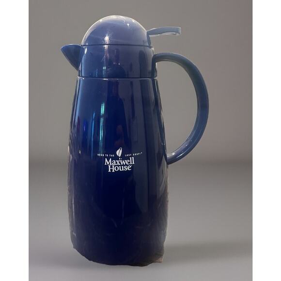 VTG Maxwell House Blue Carafe Thermos Glass Lined Coffee Pot Tea Insulated NICE! - Picture 2 of 10